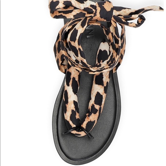 Ganni. Leopard tie up sandals. Size 39. Worn once. Excellent condition. - Picture 3 of 5
